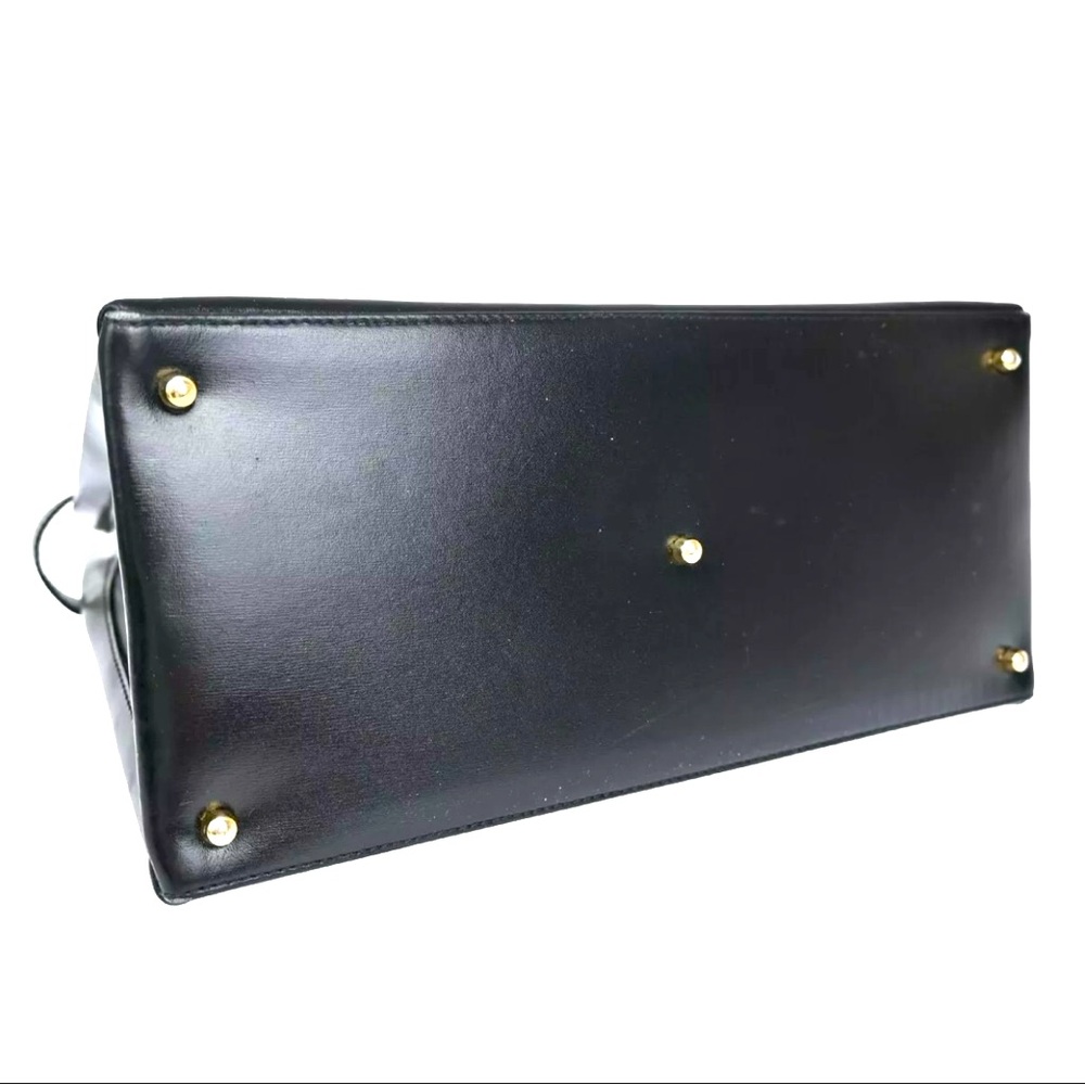 GUCCI Logo Tote Hand Bag  Leather Black Gold Made In Italy Vintage 💕💕 - Picture 6 of 12